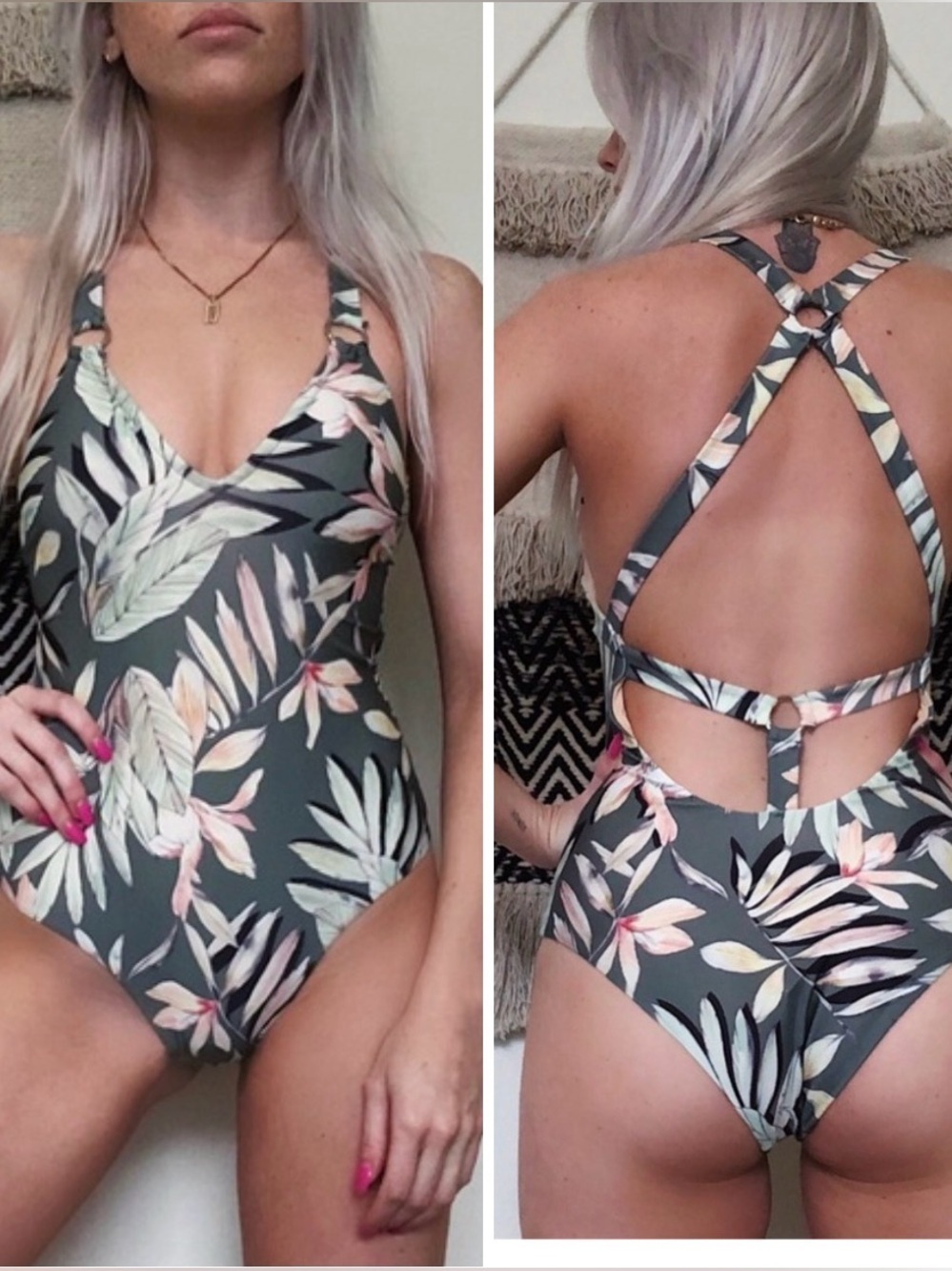 MINKPINK Shady Fronds Tropical Swimsuit Bathing Suit size Large